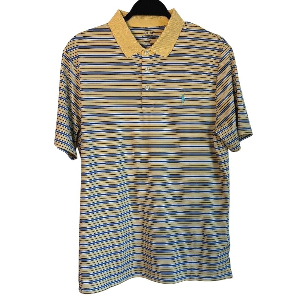 Kids Polo Ralph Lauren XL 18-20 Performance Striped Polo Shirt Yellow Blue